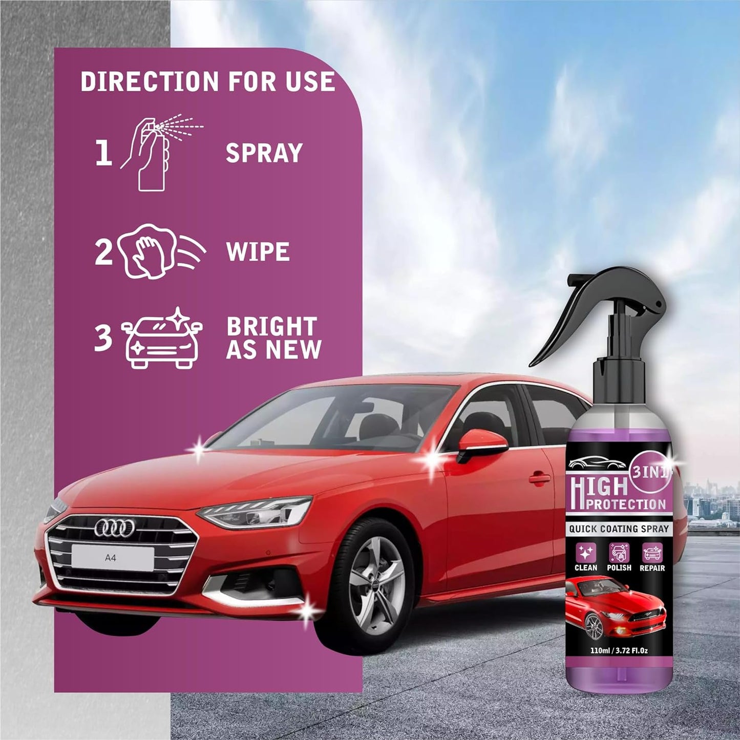 3 in 1 High Protection Quick Car Ceramic Coating Spray - Car Wax Polish Spray 200 ML (Pack of 3)